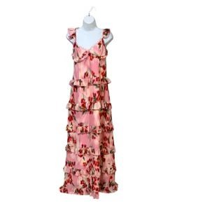 Runaway The Label Pink Floral Tulip Ruffle Tiered Corset Maxi Dress PO-4014 L thumbnail 3