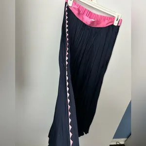 Kerri Rosenthal Navy Long pleated Skirt with pink detail on one side small thumbnail 4