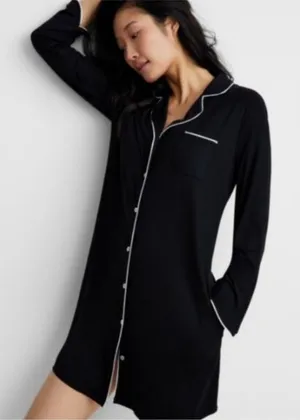Quince Bamboo Jersey Sleep Shirt True Black Nightgown Large thumbnail 1