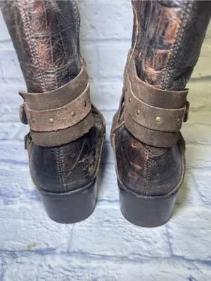 UGG Women's 9.5 Esplanade Riding Boots Croco Java Brown Distressed Sheepskin thumbnail 5