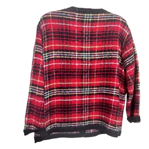 VTG Appleseeds Red Plaid Mohair Blend Cardigan Sweater Gold Button Jacket Large thumbnail 5