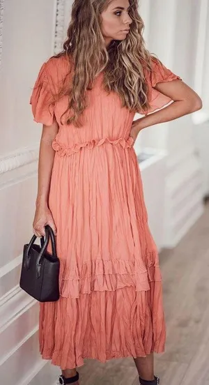 Polagram Jessakae Coral Crinkle Dress thumbnail 1