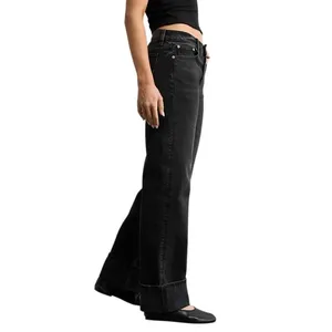 American Eagle High Waisted Cuffed Stovepipe Jean Womens 8 Black Classic Denim thumbnail 4