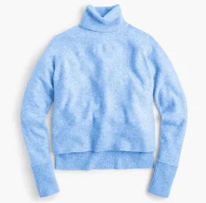 J crew Turtleneck sweater with side slits in Supersoft yarn blue size medium thumbnail 1