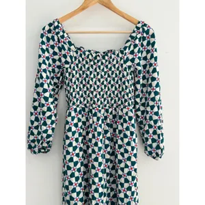 Hanna Andersson Geometric Floral Smocked Midi Dress Size XS Square Neck Casual thumbnail 2