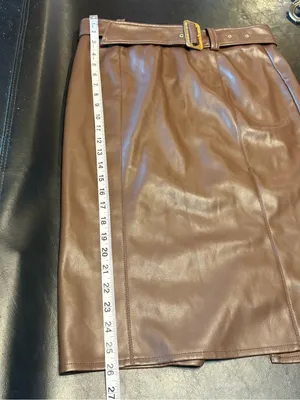 Marc New York NWT size Small Chocolate Brown Faux Leather Belted Pencil Skirt thumbnail 10