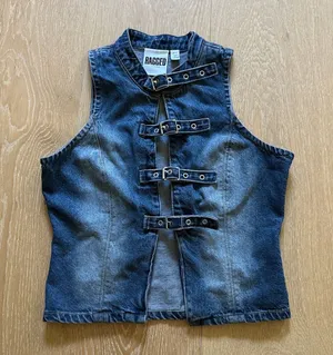 The Ragged Priest - Reign Buckle Sleeveless Denim Top in Blue thumbnail 1