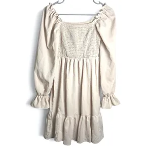 Cream Prairie Mini Dress Women's XS Smocked Puff Sleeve Cottagecore Boho thumbnail 2