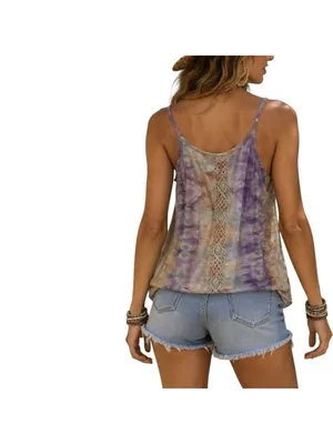 Jaded Gypsy Tie-Dye Yoke Lace Tank Top L/XL Boho Indie Purple Brown thumbnail 2
