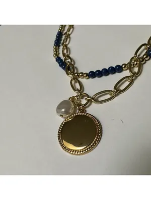 J.Crew Gold Tone Blue Bead Adjustable Length Double Layer Necklace NWT $32 thumbnail 3