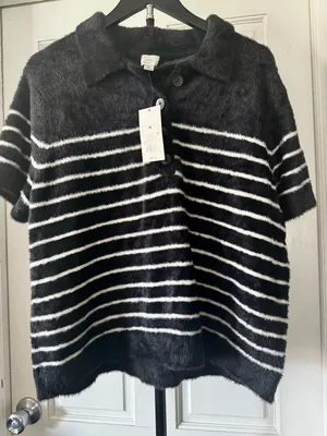 a new day Black Fuzzy Striped Polo‎ Cardigan thumbnail 1