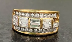Vintage Unsigned Gold-tone Clear CZ Stones Fashion Row Ring Size 8 thumbnail 7