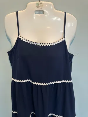 BTFBM Tiered Midi Dress Navy/ White Rick Rack Trim adjustable straps size Small thumbnail 8