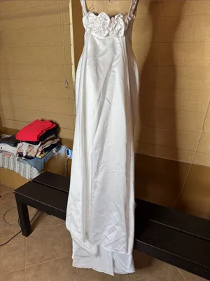Vintage Jessica McClintock Bridal Gown White Satin Lace Neckline Train Size 6 thumbnail 10