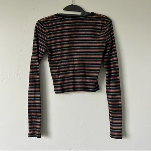 Brandy Melville Striped Cropped Long Sleeve Cotton Tee OS Indie Grunge thumbnail 8