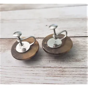 Vintage Screw On Earrings - Brown Possibly Tigers Eye? Domed Circle thumbnail 4