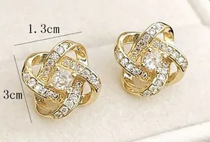 Women's‎ 14k Gold Plated S925 Knot Simulated Diamond Stud Earrings thumbnail 1