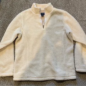 Lands End Teddy Fleece Half Zip Cream Pullover Size Small thumbnail 9