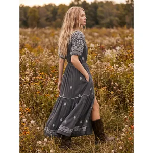 Free People Bohemian Witchy Riley Embroidered Midi Maxi Dress Duster Grey Medium thumbnail 4