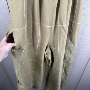 Madewell Superwide-Leg Jumpsuit Womens Size 6 Olive Green Windowpane Linen Blend thumbnail 4