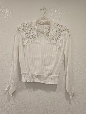 Anthropologie Moira peasant blouse intricate lace smocked cuffs V Neck 0 thumbnail 5