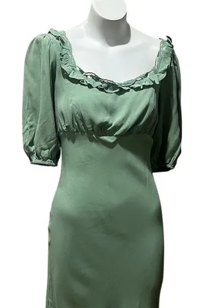 ASTR The Label Women's Green Midi Dress Size M Puff Sleeve Casual thumbnail 1