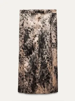 ZARA ZW Crinkled Print Midi Skirt Silky Bloggers Fave Leopard / Soft Brown NWOT thumbnail 2
