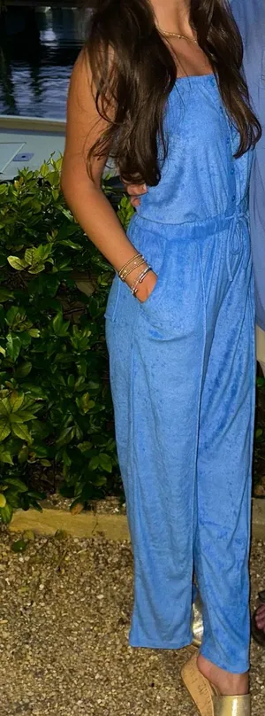 Coco Lily Blue Terry Cloth Jumpsuit thumbnail 1