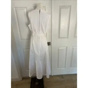 Sundance Poppy Denim Midi Dress Belted A-Line Pockets Boho, White, Size 12, NWOT thumbnail 6