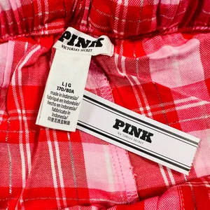PINK VICTORIA’S SECRET Flannel Pajama Shorts Red Pink Silver Plaid Ruffle L thumbnail 11
