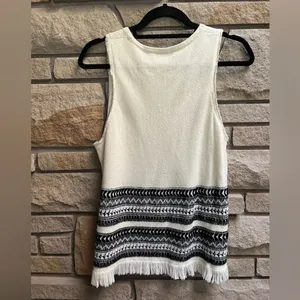 Madewell Villagrove Sweater Tank in Bright Ivory Large Aztec boho fringe thumbnail 10