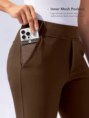 VOOVEEYA Women's Yoga Straight Leg Pants with Pockets High Waisted Brown. Size L thumbnail 3