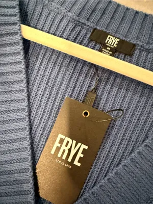 NWT FRYE Size M Blue Cream Fair Isle Fringe Cotton Button Cardigan Sweater Boho thumbnail 11