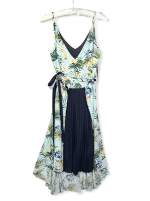 CUE & KBC collaboration Women’s V-Neck Tropical Georgette Hi-Lo Dress Size 10 thumbnail 2