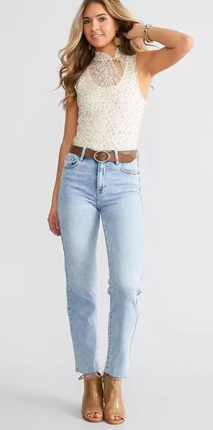Buckle hidden straight leg jeans thumbnail 7