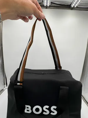 Hugo Boss Black Weekender Duffel Travel Gym Bag Striped Handles Zip Tote thumbnail 11