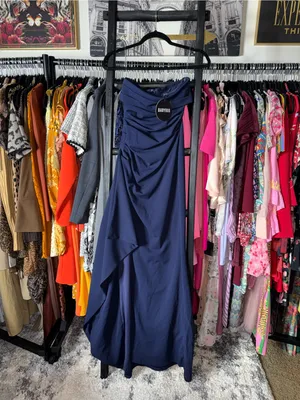 BABYBOO Zafira Navy Strapless Draped High Slit Maxi Dress Womens XS New NWT thumbnail 6