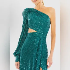New IEENA for Mac Duggal Silver Sequined One Shoulder Cut Out Gown - Size 6 thumbnail 3