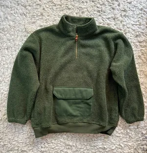 Women's Goumi Green Fleece Quarter-Zip Sweatshirt XS Sherpa Pockets thumbnail 1