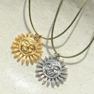 Handmade gold tone stainless steel sun boho retro vintage style necklace☀️ thumbnail 8
