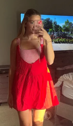 Hazel and Olive Double Layered Active Romper Dress - Red and White thumbnail 1