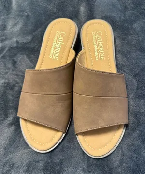 Catherine Malandrino brown leather slides #leather #slides thumbnail 1
