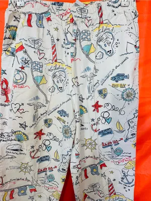 Women’s White Nautical Print Jogger Pants with Elastic Waist thumbnail 6