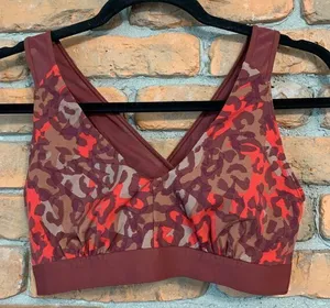 Aerie Women's Offline‎ Animal Print V-Neck Cross Straps Mesh Sports Bra Red - S thumbnail 1