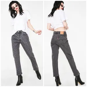 Levi's Black/Grey 501 Bejeweled Rock Stud High Waisted Jeans thumbnail 8