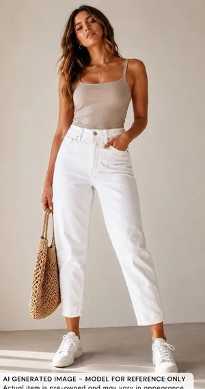 Hollister Ultra High Rise Mom Jeans Women's 13R White Crop Ankle Stretch Coastal thumbnail 1