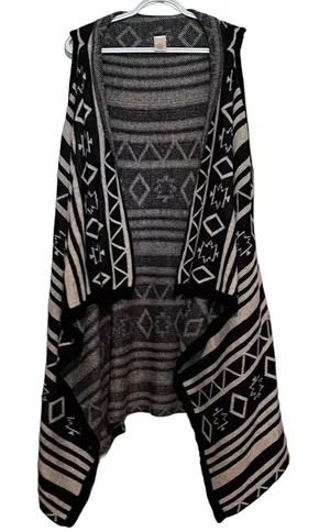 Win Win Women's Printed Long Sweater Vest Black Cream‎ Size L/XL thumbnail 1