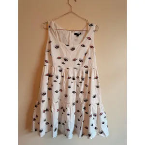 Nicole Miller Dress‎ Women Large White Evil Eye Embroidered Tiered Babydoll Mini thumbnail 2