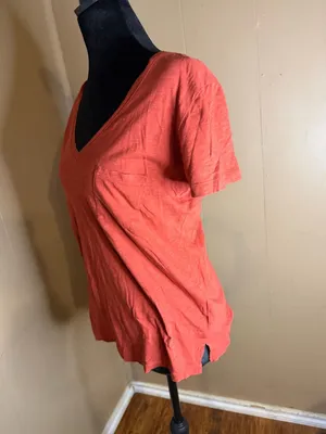Madewell Women's Whisper Cotton V-Neck Pocket Tee in Coral Slub thumbnail 3