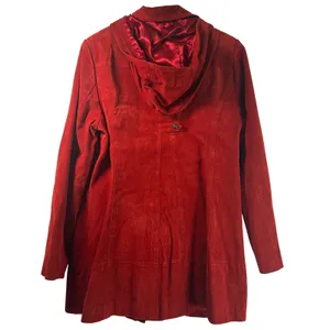 Bradley Bayou Red Suede Leather Toggle Hooded Coat Jacket Large L Silver Toggles thumbnail 2